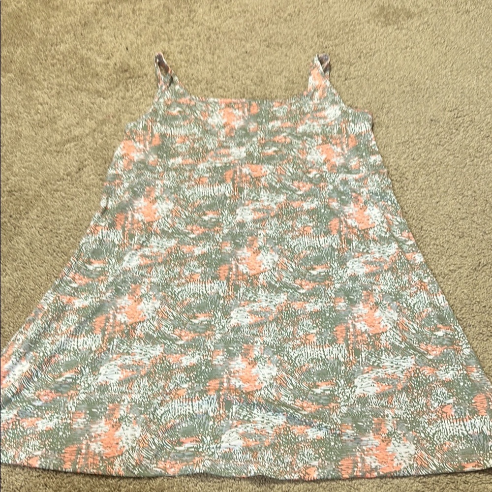 Sleeveless Printed A-Line Dress in Coral and Sage Columbia Omni Shade